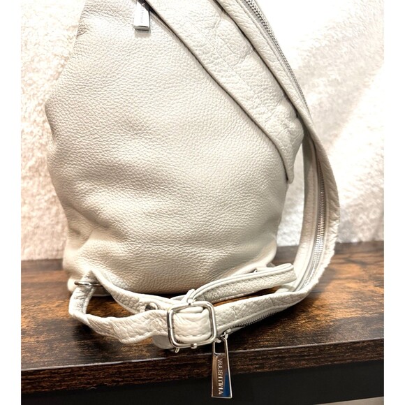 VALENTINA Leather Sling Backpack Bag Italy Light Gray main image 14